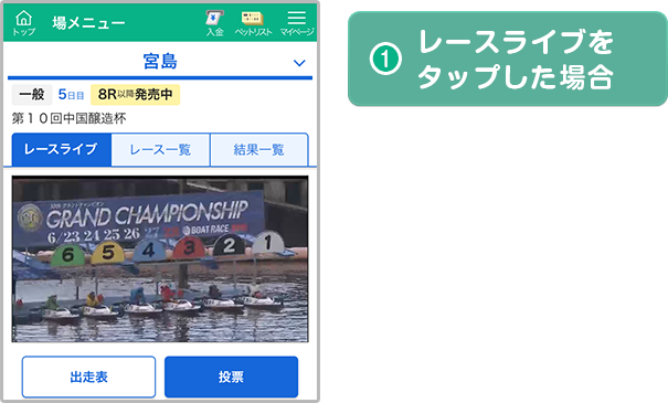 1.レースライブをタップした場合