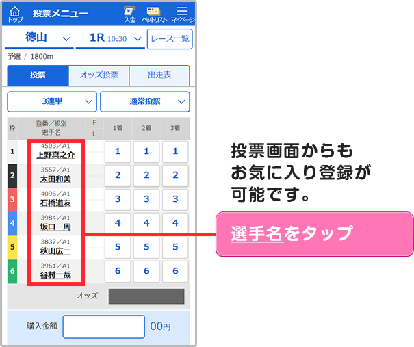 投票画面からもお気に入り登録が可能です。