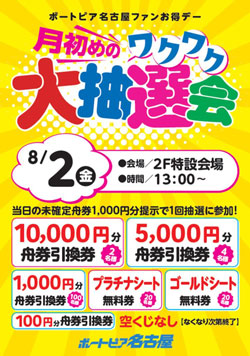 ８月２日月初めのワクワク大抽選会
