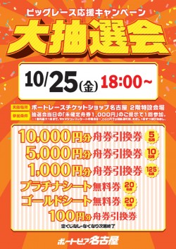 １０月２５日ビッグレース応援キャンペーン大抽選会